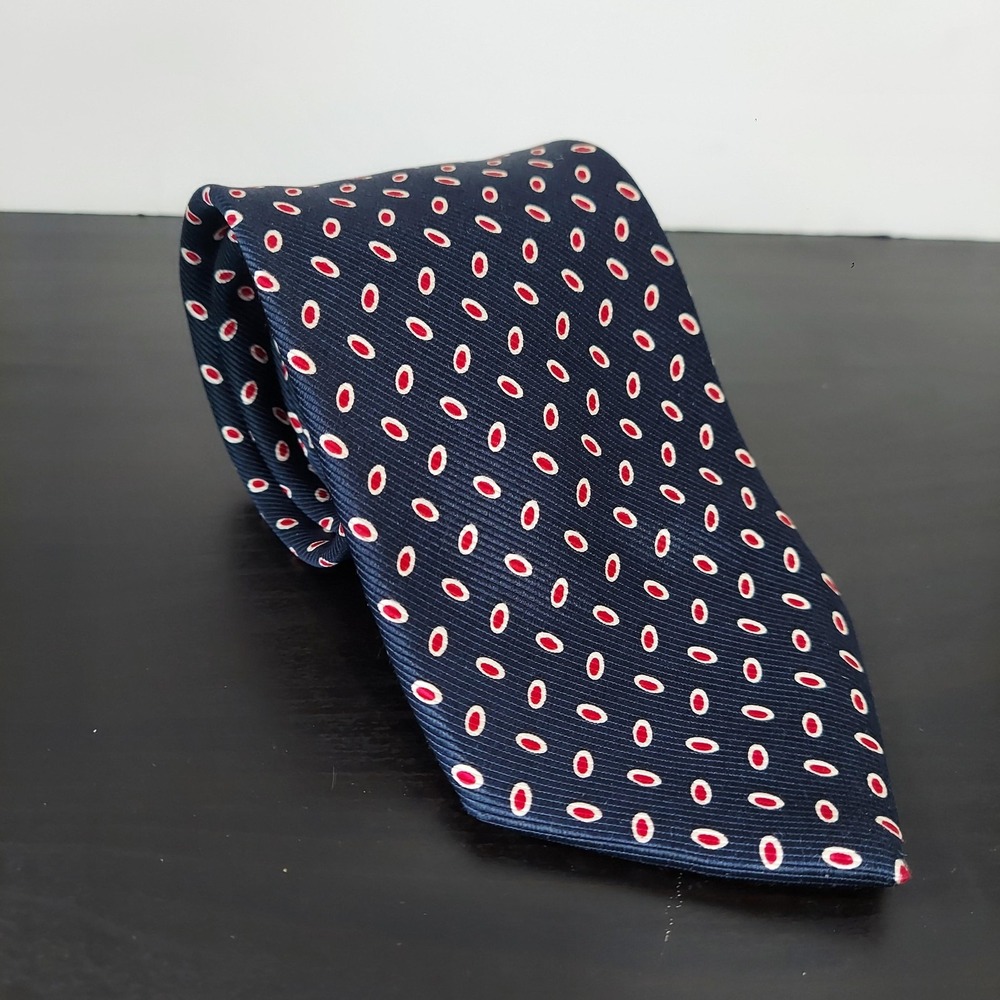 Brooks Brothers Makers Tie Mens Blue All Silk Geometric Oval Dot USA Handmade